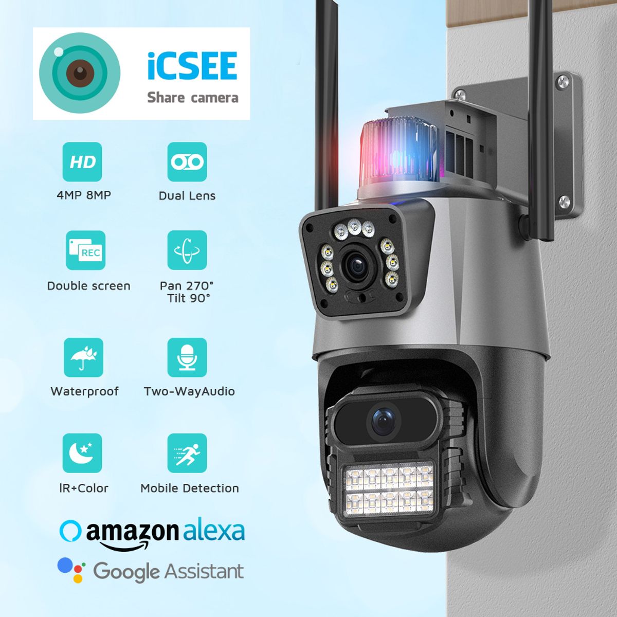 COLME TECHNOLOGY HOME - Cámara De Seguridad Ptz Doble Lente Alarma Inteligente Wifi