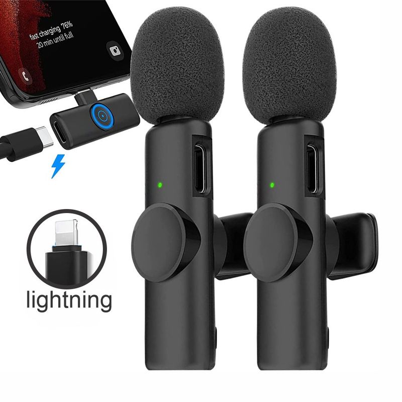GENERICO - Microfono De Solapa Inalambrico lLightning Doble Transmisor F4