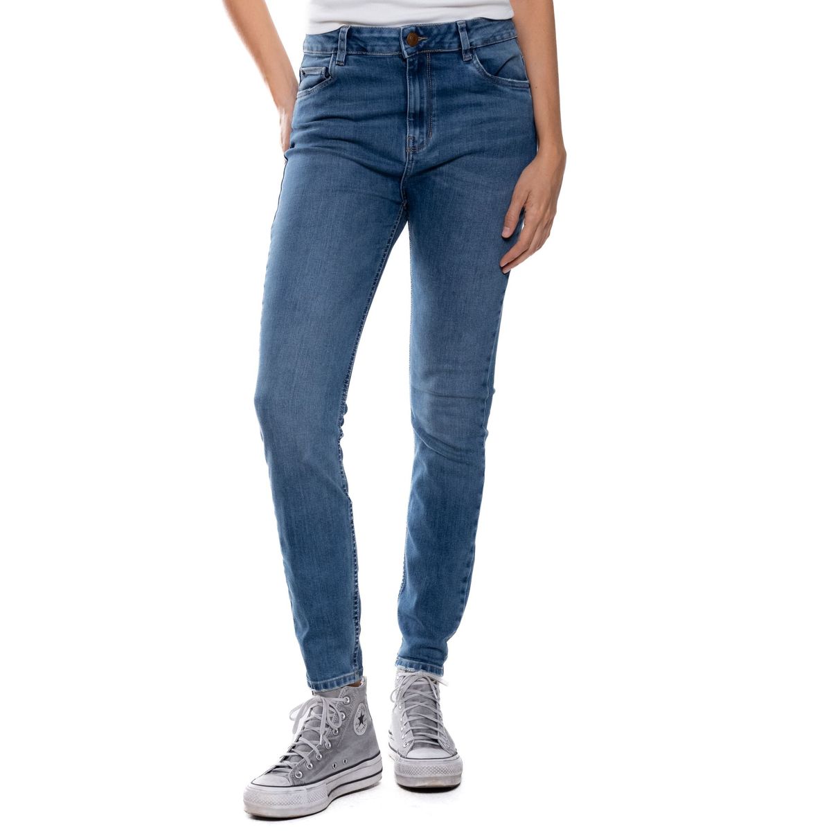 COLOR BLUE - High Waist Skinny Fit Jeans Tono Medio