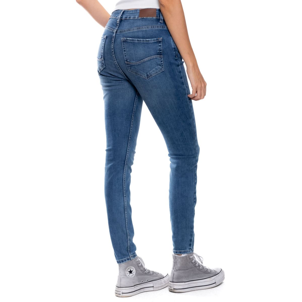 COLOR BLUE - High Waist Skinny Fit Jeans Tono Medio