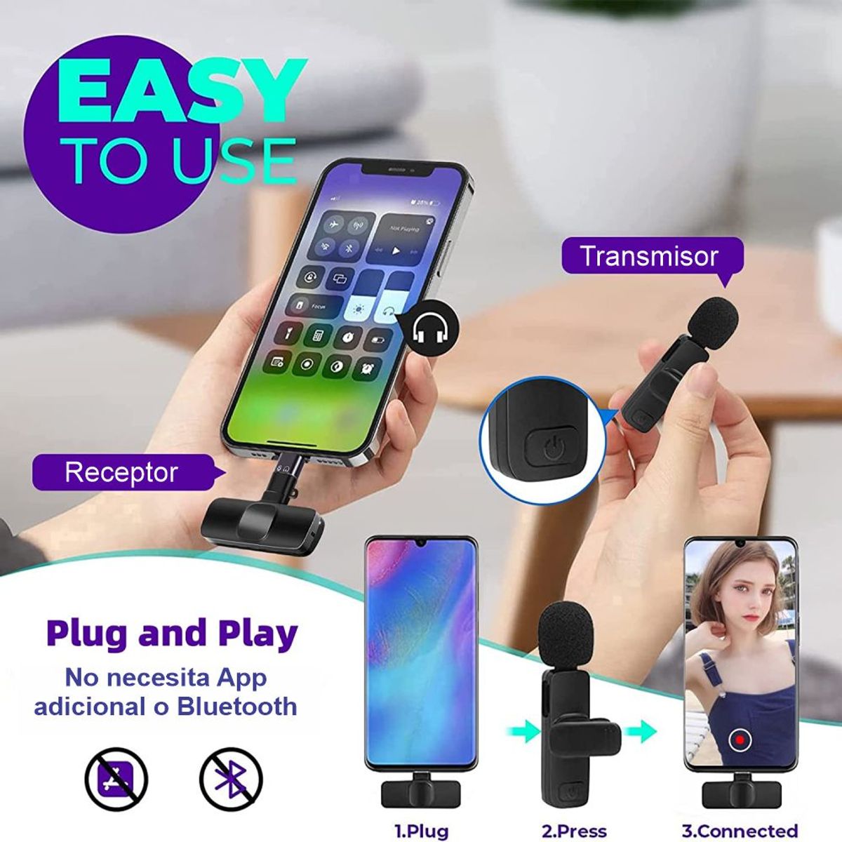 COLME TECHNOLOGY HOME - Microfono De Solapa Inalambrico Doble Tipo C Android K9