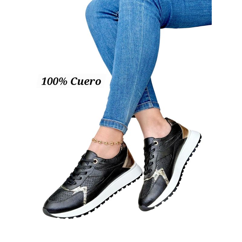 EVEGONZ - Tenis Deportivo de Cuero Zapato Negro Para Mujer