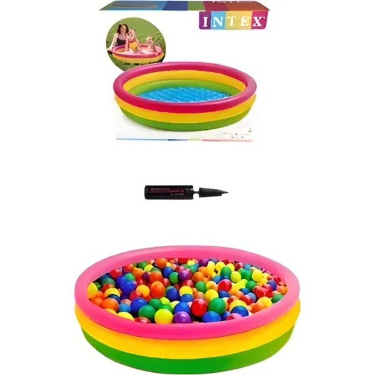INTEX - Piscina Inflable 147cm X 33cm + 100 Pelotas Neon + Inflador