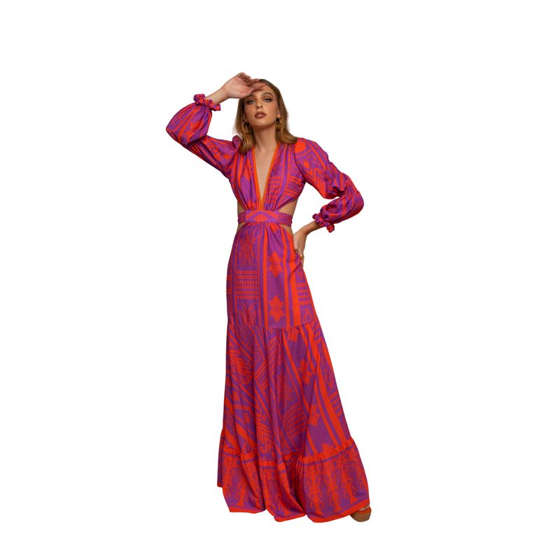 MARAMAR - VESTIDO LARGO MORADO DE MANGAS