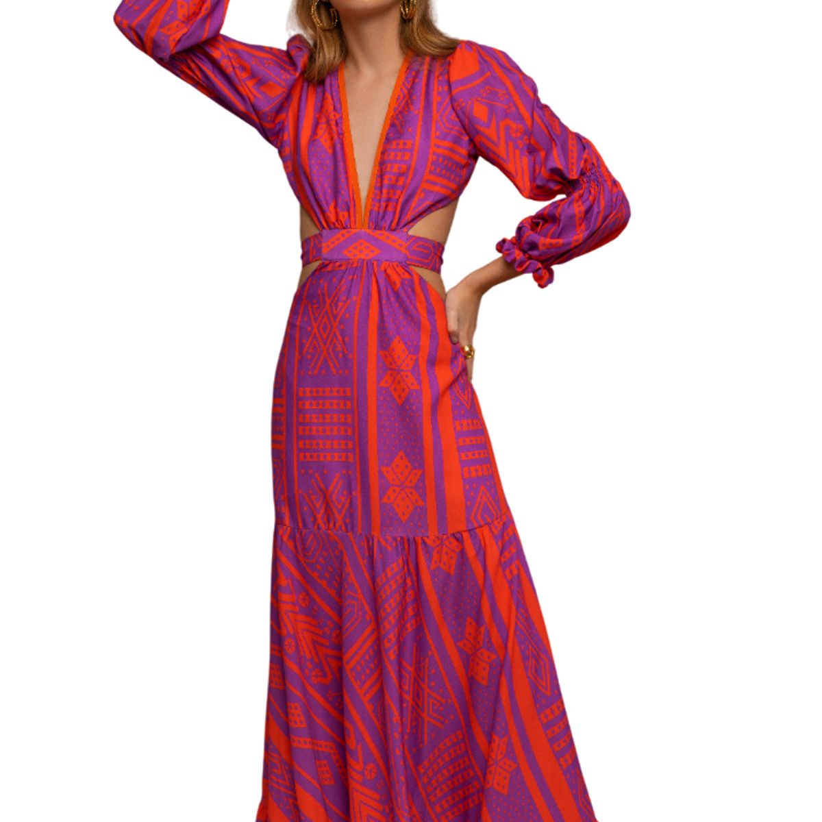 MARAMAR - VESTIDO LARGO MORADO DE MANGAS