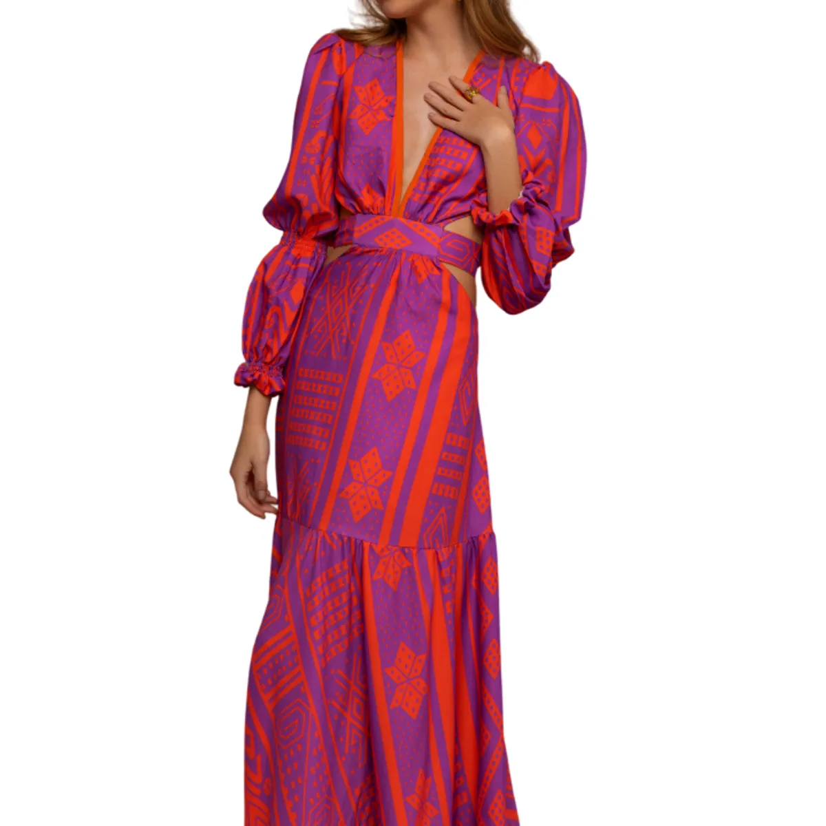 MARAMAR - VESTIDO LARGO MORADO DE MANGAS