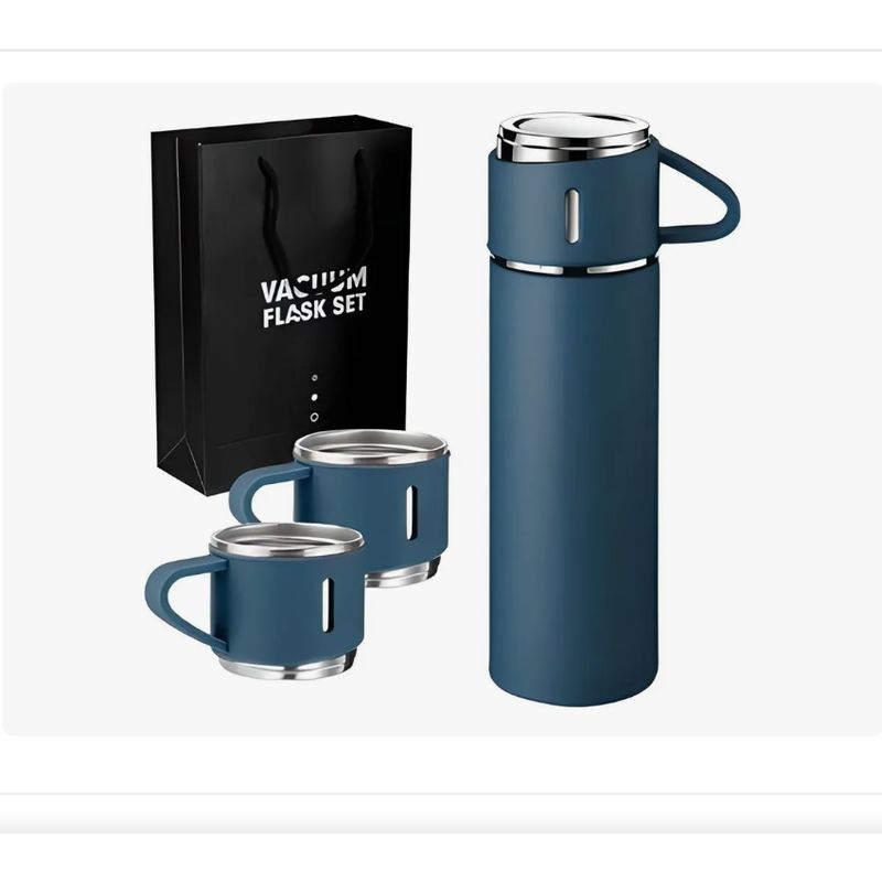 GENERICO - Set Termo 500Ml Con 3 Tazas Acero Inoxidable