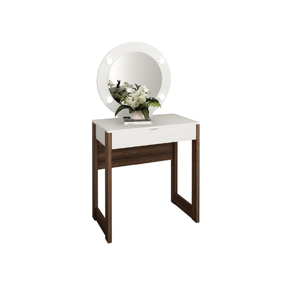 BONNO - Tocador Charlotte Maquillaje con Luces y Espejo Blanco Nogal BONNO