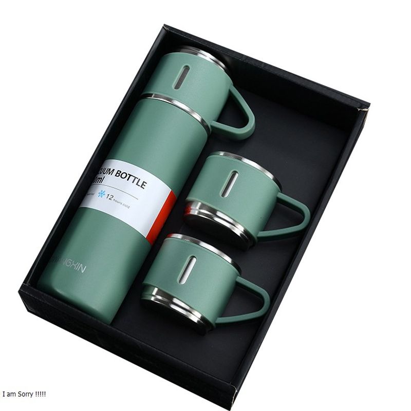 GENERICO - Set Termo 500Ml Con 3 Tazas Acero Inoxidable