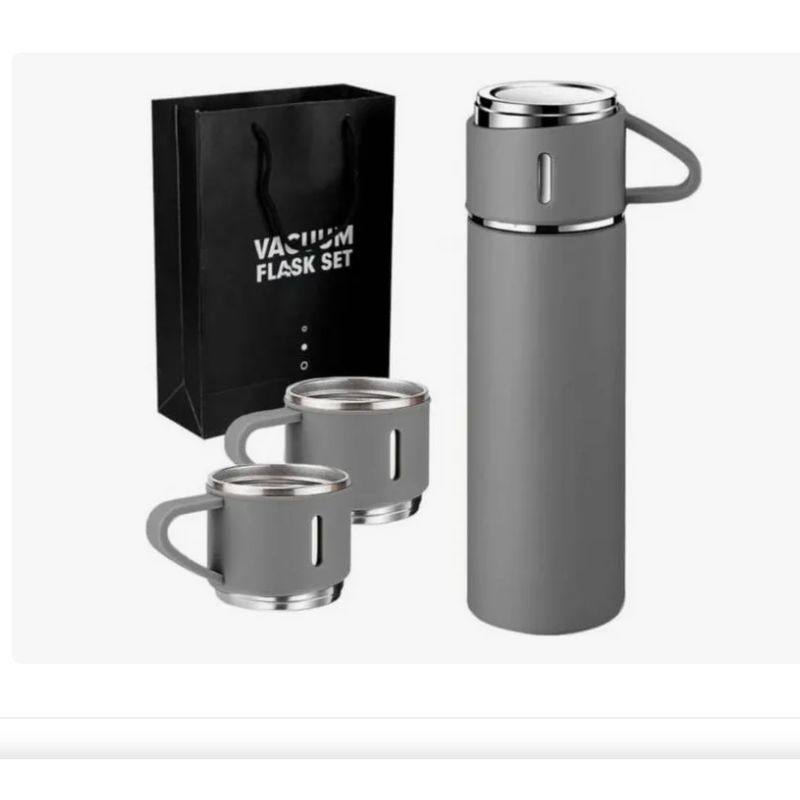 GENERICO - Set Termo 500Ml Con 3 Tazas Acero Inoxidable