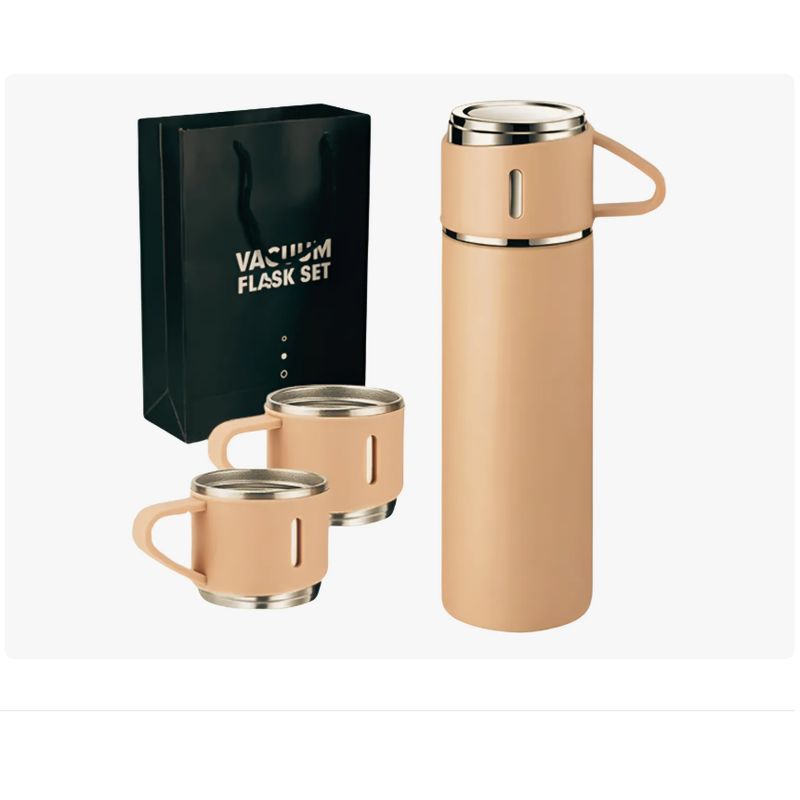 GENERICO - Set Termo 500Ml Con 3 Tazas Acero Inoxidable