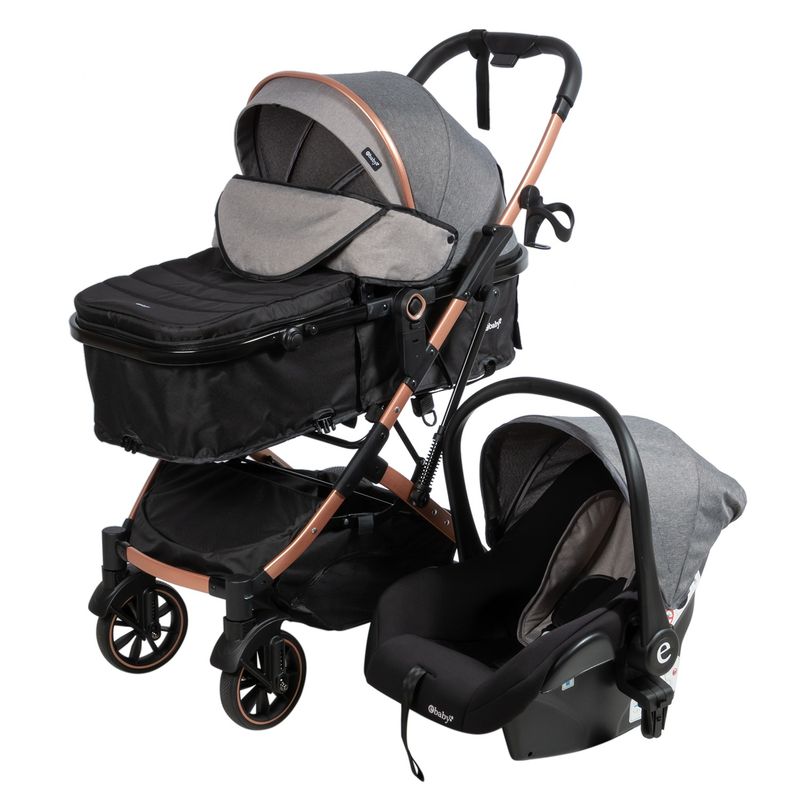 EBABY - Coche Cuna Moises Con Porta Bebe Reclinable Cubrepies