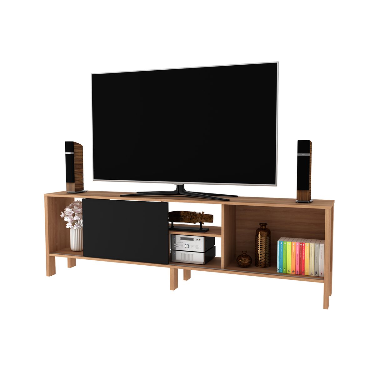 BONNO - Mesa Rack TV Stark 70″ Almendra Negro BONNO