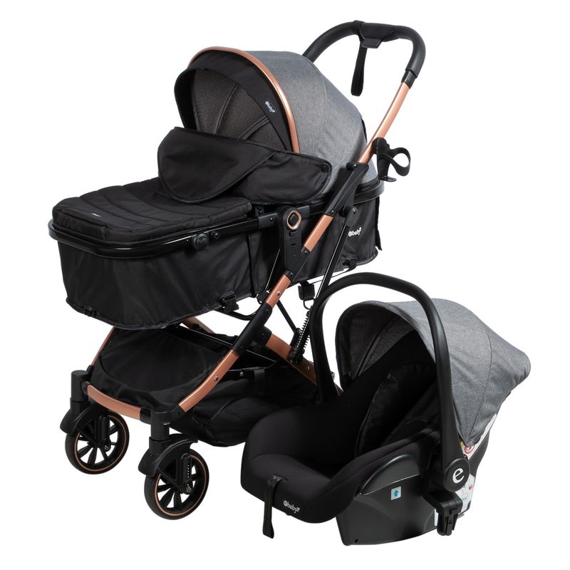 EBABY - Coche Cuna Moises Con Porta Bebe Reclinable Cubrepies