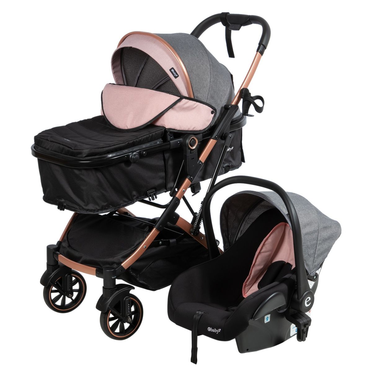 EBABY - Coche Cuna Moises Con Porta Bebe Reclinable Cubrepies