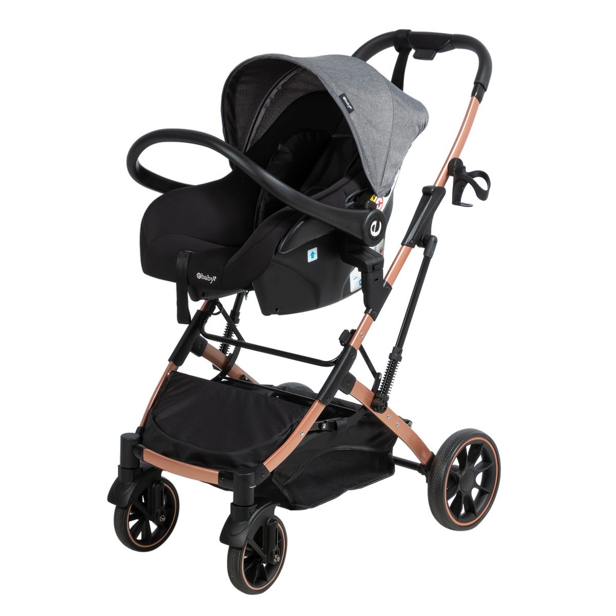 EBABY - Coche Cuna Moises Con Porta Bebe Reclinable Cubrepies