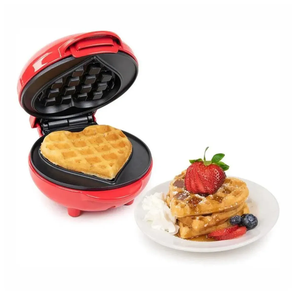 GENERICO - Mini Wafflera Corazón Electrica Antiadherente