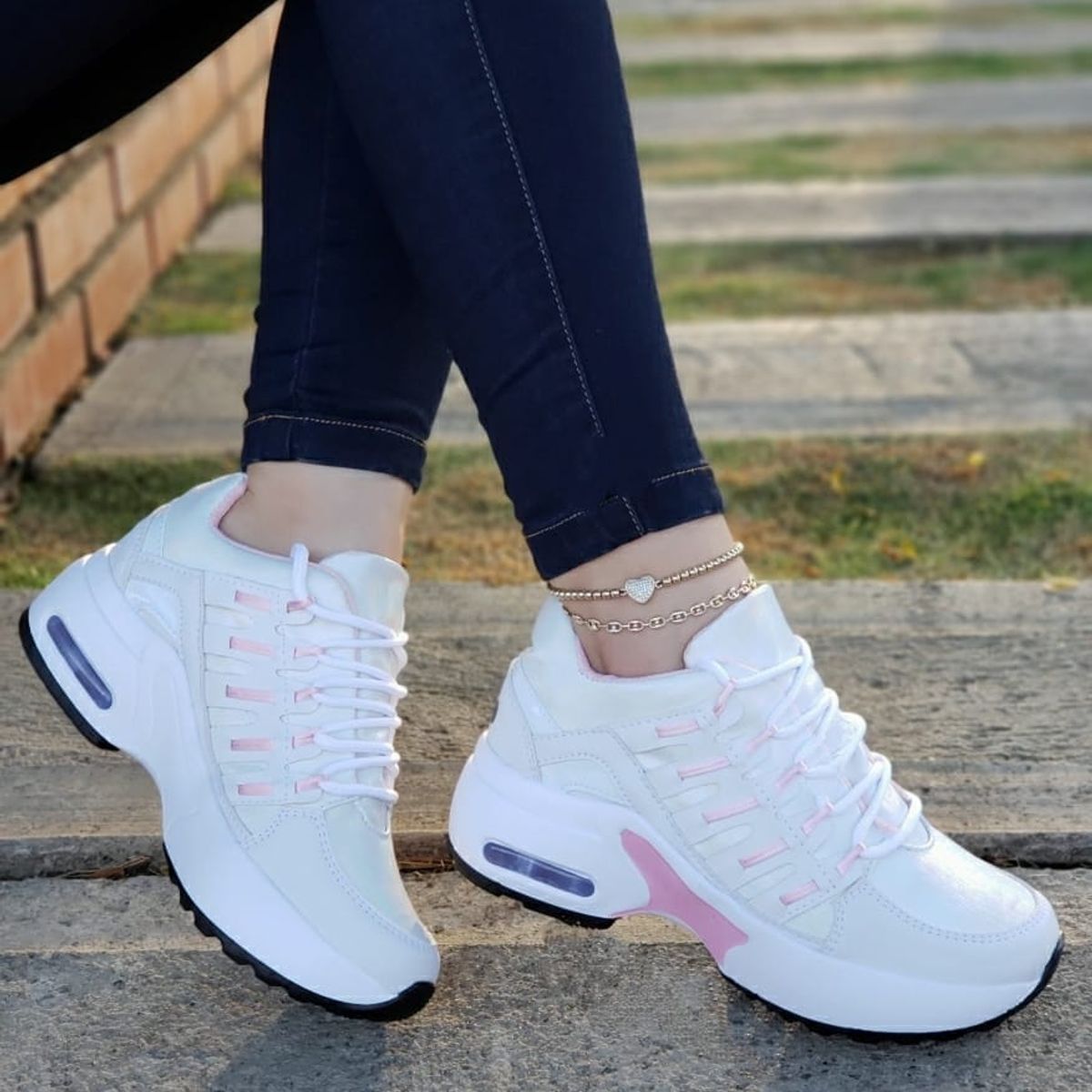 NACIONAL - Tenis Blanco Rosa Dama Zapatillas Zapatos Mujer Lindos Moda Casual