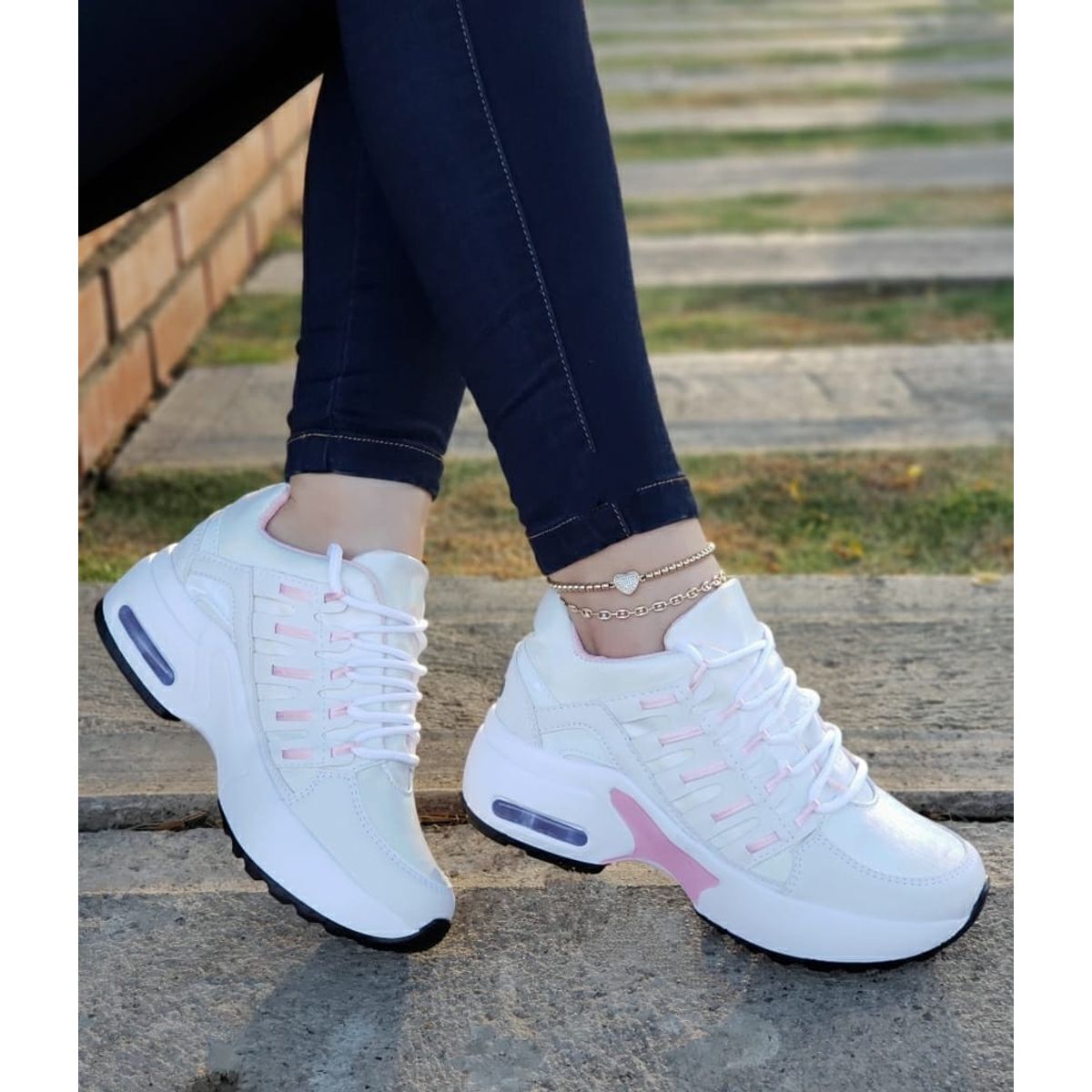 NACIONAL - Tenis Blanco Rosa Dama Zapatillas Zapatos Mujer Lindos Moda Casual