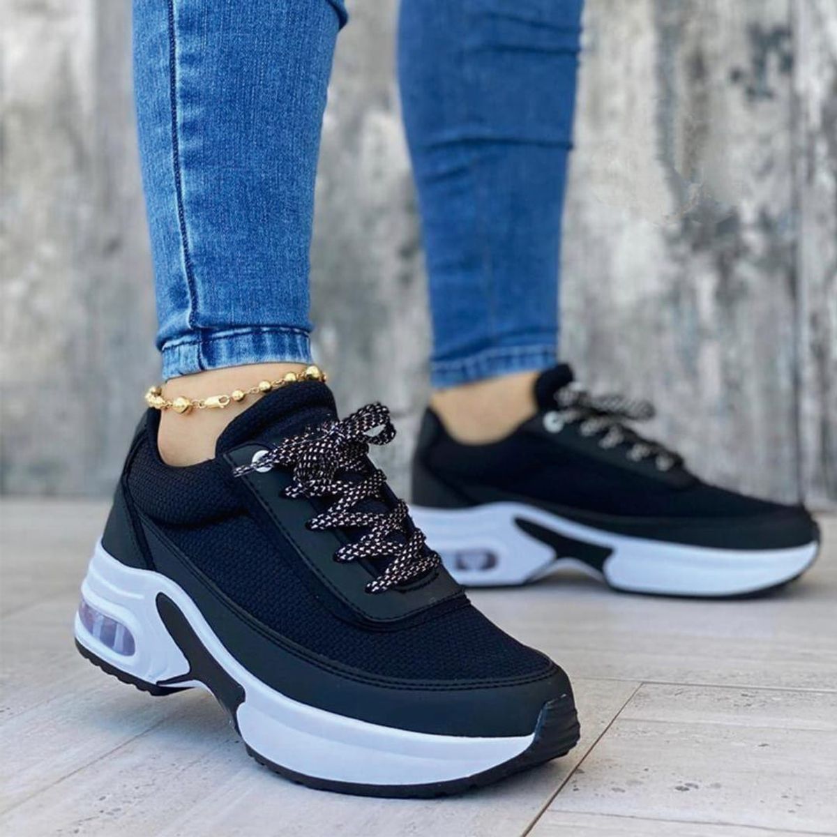 NACIONAL - Tenis Negro Dama Zapatillas Zapatos Mujer Lindos Moda Casual