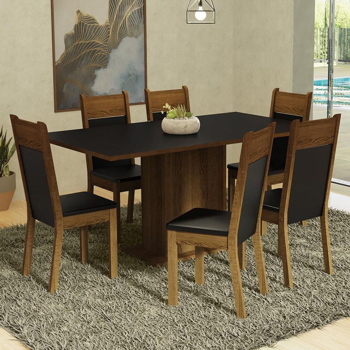 MADESA - Juego de Comedor Augusta con 6 Sillas Negro/Marrón