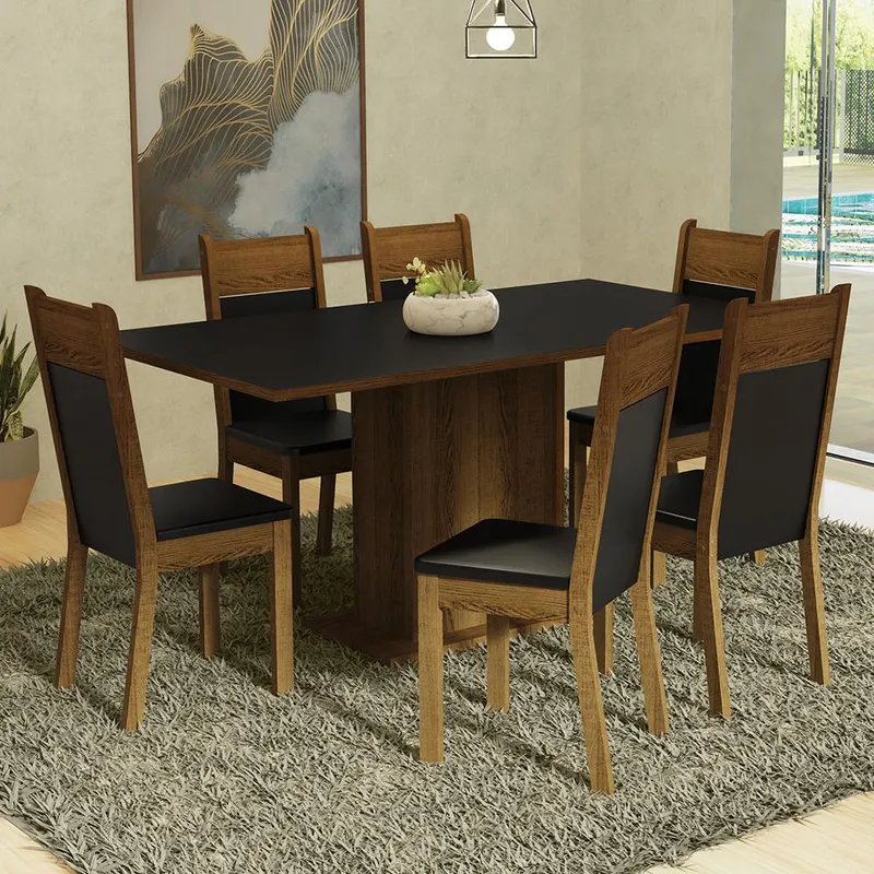 MADESA - Juego de Comedor Augusta Con 6 Sillas NegroMarron - Negro