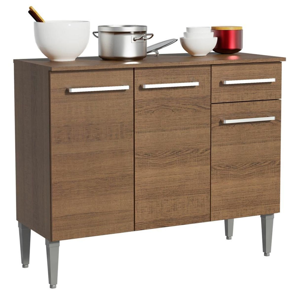 MADESA - Mueble de Cocina Emilly 1.05 m 3 Puertas 1 Cajón con Encimera de MDP Marrón