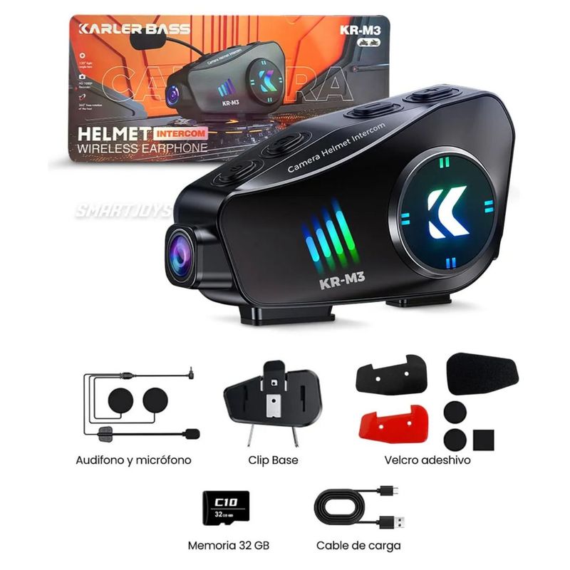 GENERICO - Intercomunicador Con Camara Radio Kr M3 Moto Casco