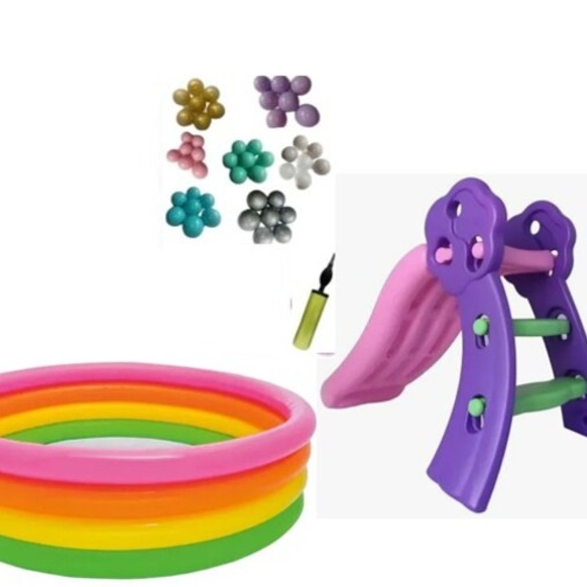 INTEX - Combo Piscina 168cm + 300 Pelotas pastel + Deslizador Rosa