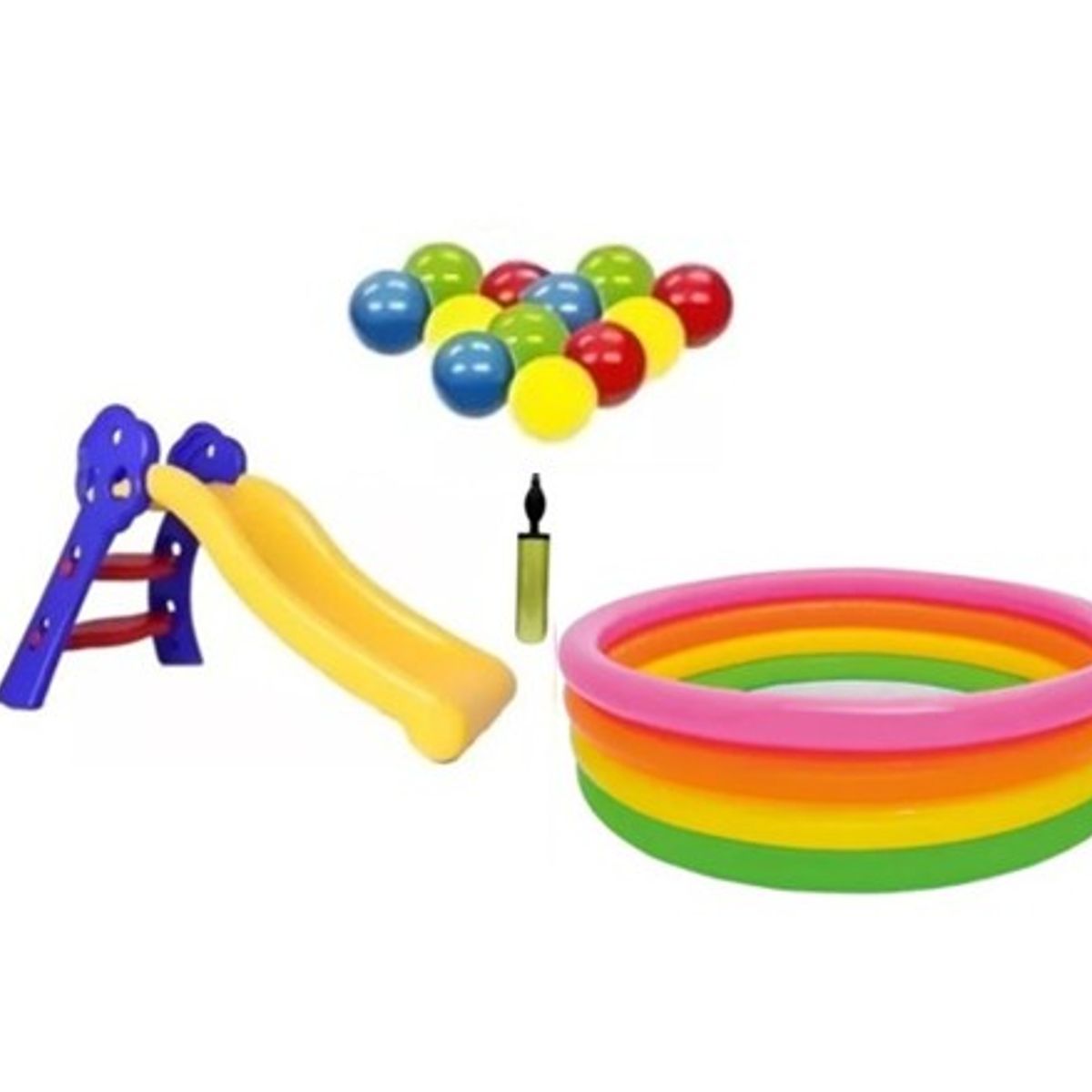 INTEX - Combo Piscina 168cm + 300 Pelotas neon + Deslizador azul