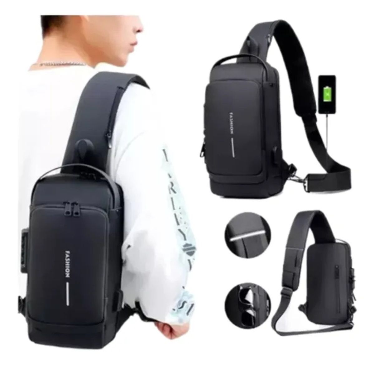GENERICO - Bolso Pechera Canguro Antirrobo Manos Libres USB Con Contraseña