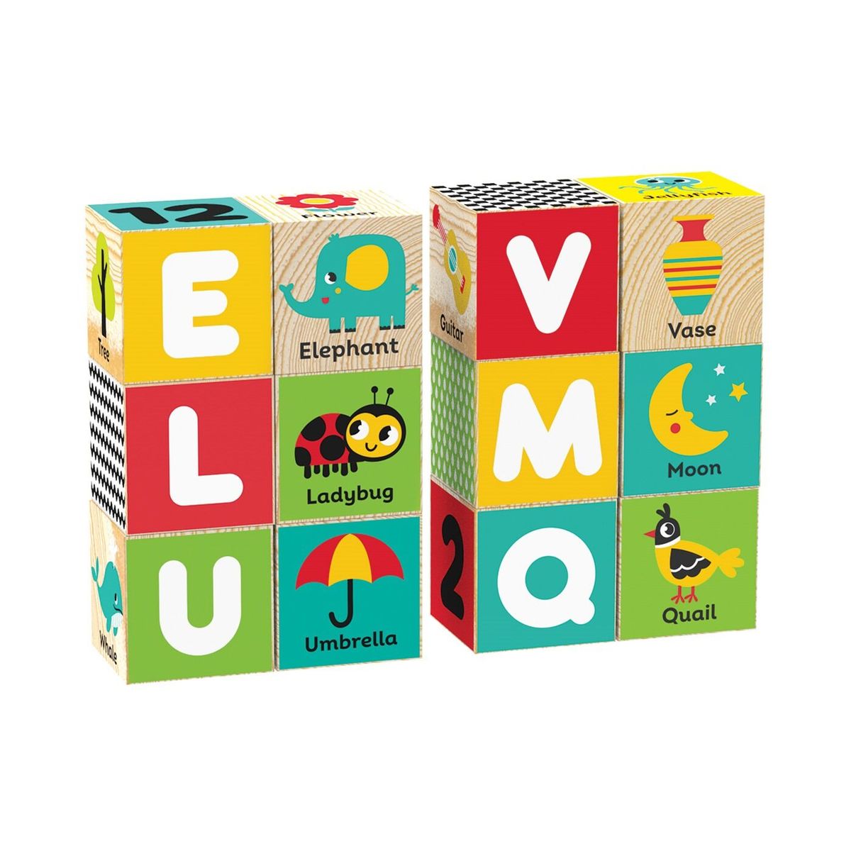 TOY LOGIC - Set 12 Cubos Bloques de Madera ABC con Animales y Letras Kids Hits