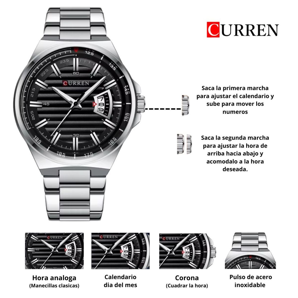 CURREN - Reloj CURREN 8375 Elegante Para Hombre - Plateado
