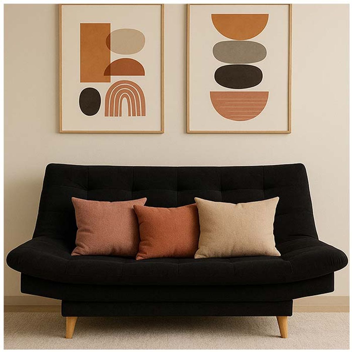 GENERICO - Sofá cama  Click Clack clasic de tres puestos, tela antifluido Color Negro