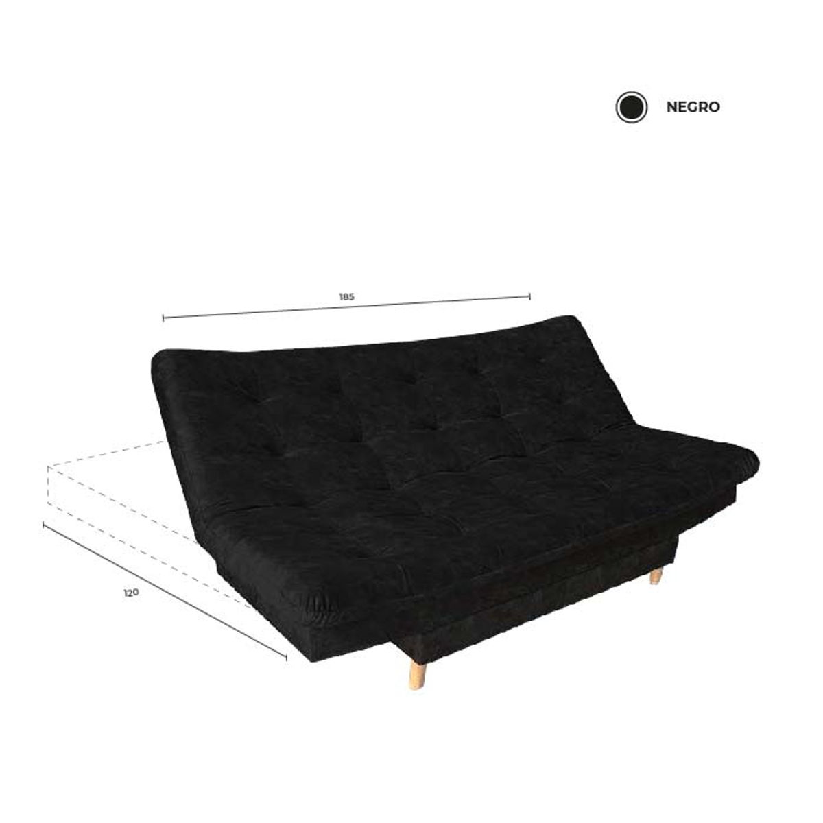 GENERICO - Sofá cama  Click Clack clasic de tres puestos, tela antifluido Color Negro