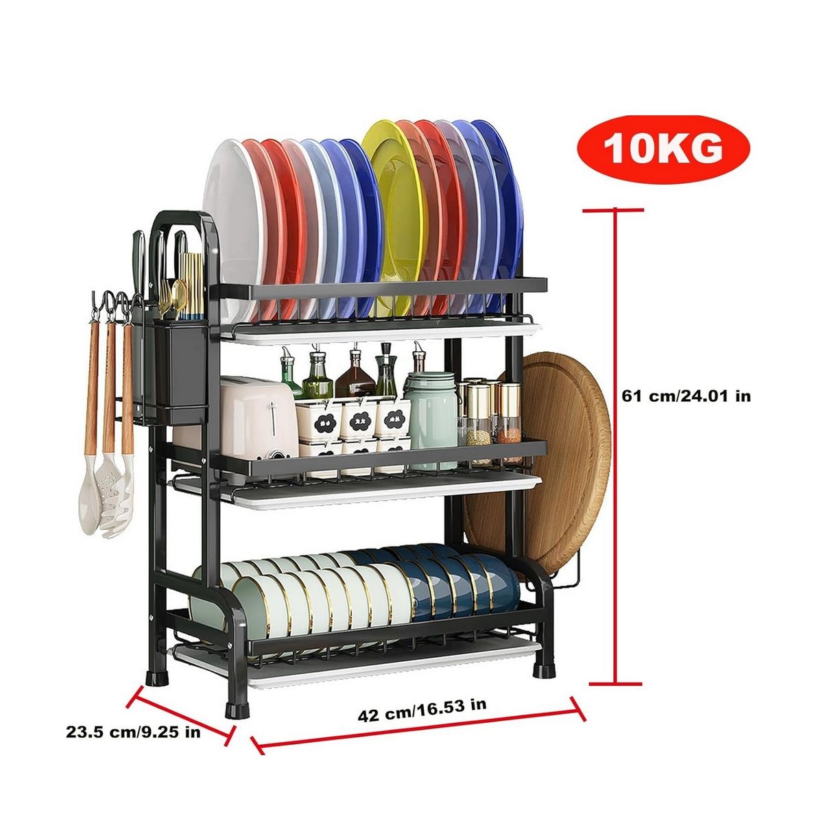 DAYOSHOP - Estante Escurridor De Cocina Para Platos En Hierro 3 Niveles