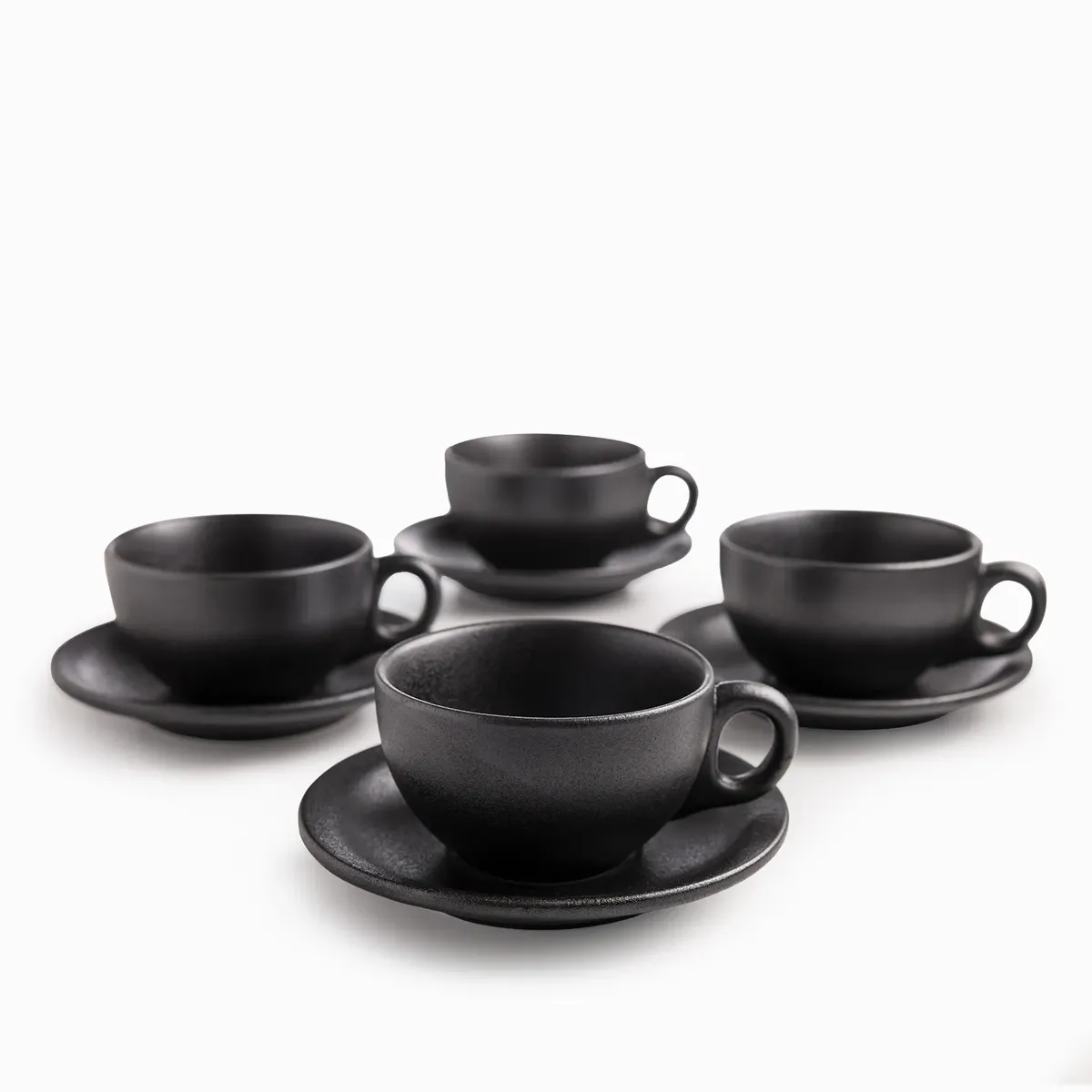 AMBIENTE GOURMET - Pocillo y plato negro mate 260 ml setx4