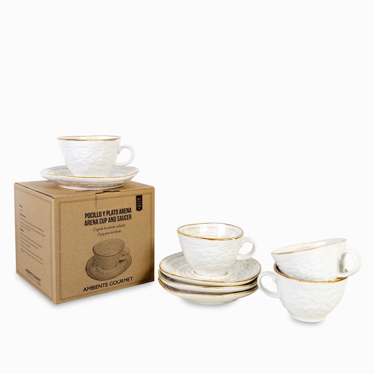 AMBIENTE GOURMET - Pocillo y plato arena 250ml set x4