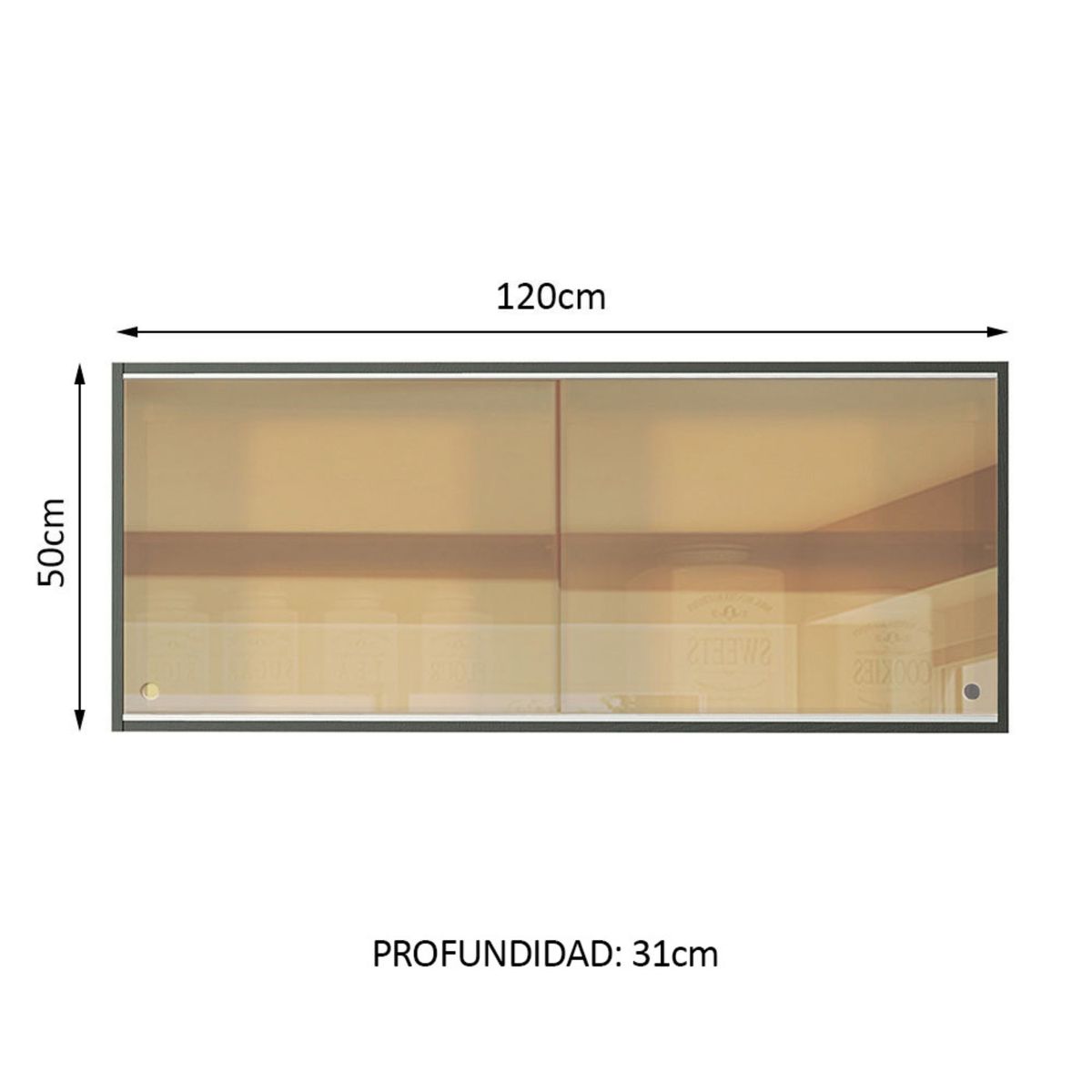 MADESA - Mueble de Cocina Superior Reims 1.20 m 2 Puertas Corredizas de Cristal Reflex Negro