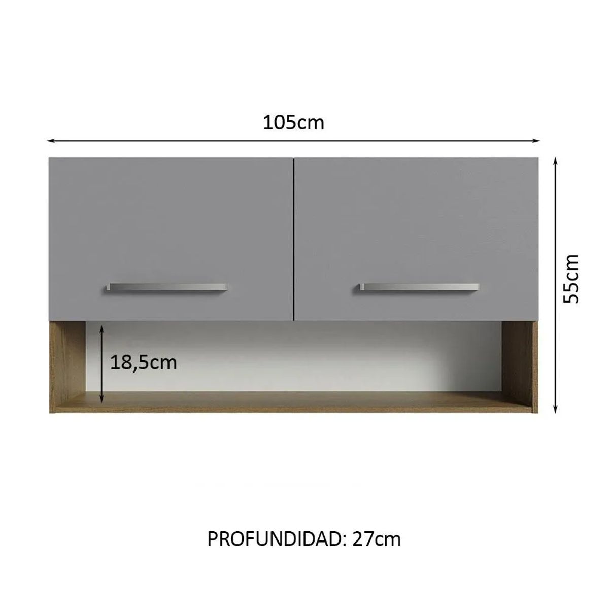 MADESA - Mueble de Cocina Superior Emilly 1.05 m 2 Puertas 1 Nicho Marrón/Gris