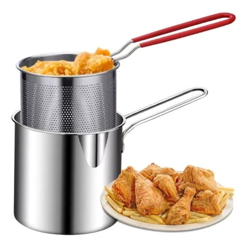 GENERICO - Olla Freidora De Acero Inoxidable + Cesta Coladora - 1,2 L