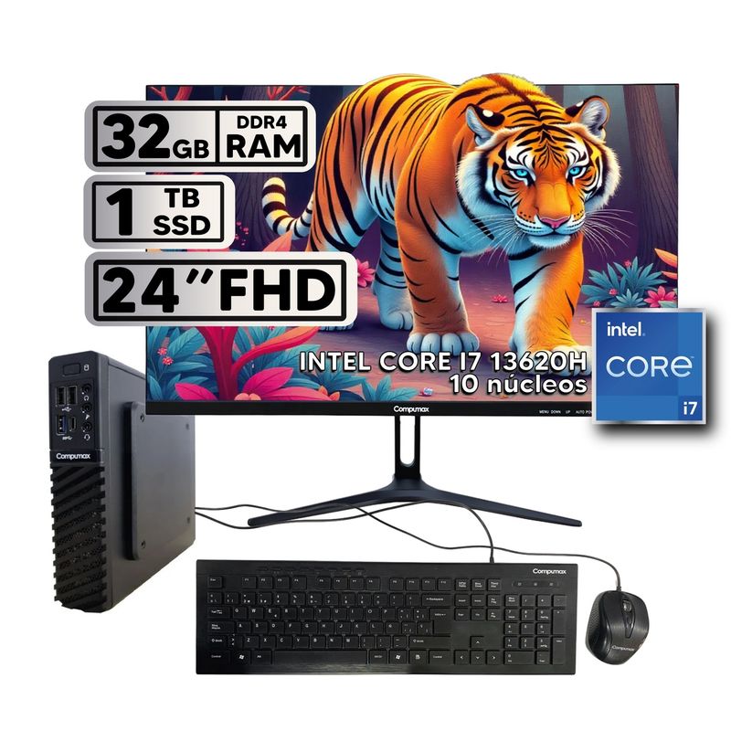 COMPUMAX - Computador de Mesa Compumax Core i7 13620H 32GB SSD 1TB Monitor 24” 120Hz