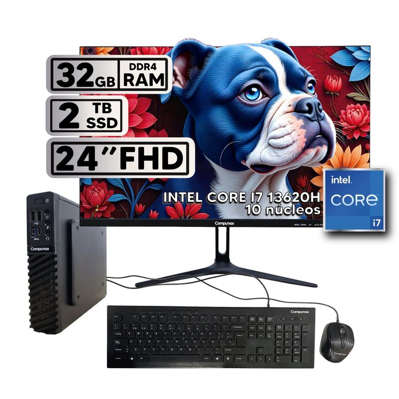 COMPUMAX - Computador de Mesa Compumax Core i7 13620H 32GB SSD 2TB Monitor 24” 120Hz