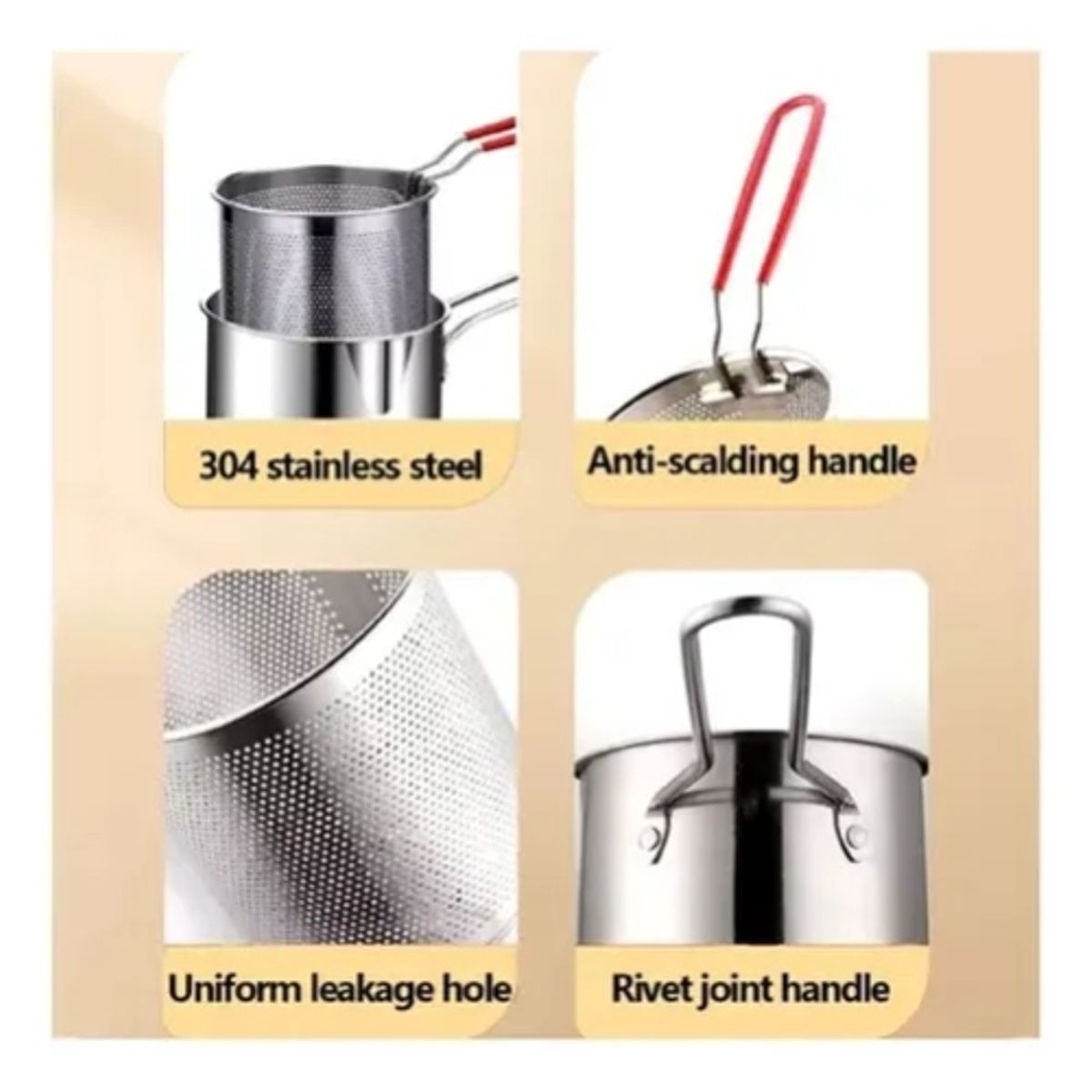 GENERICO - Olla Freidora De Acero Inoxidable + Cesta Coladora - 1,2 L