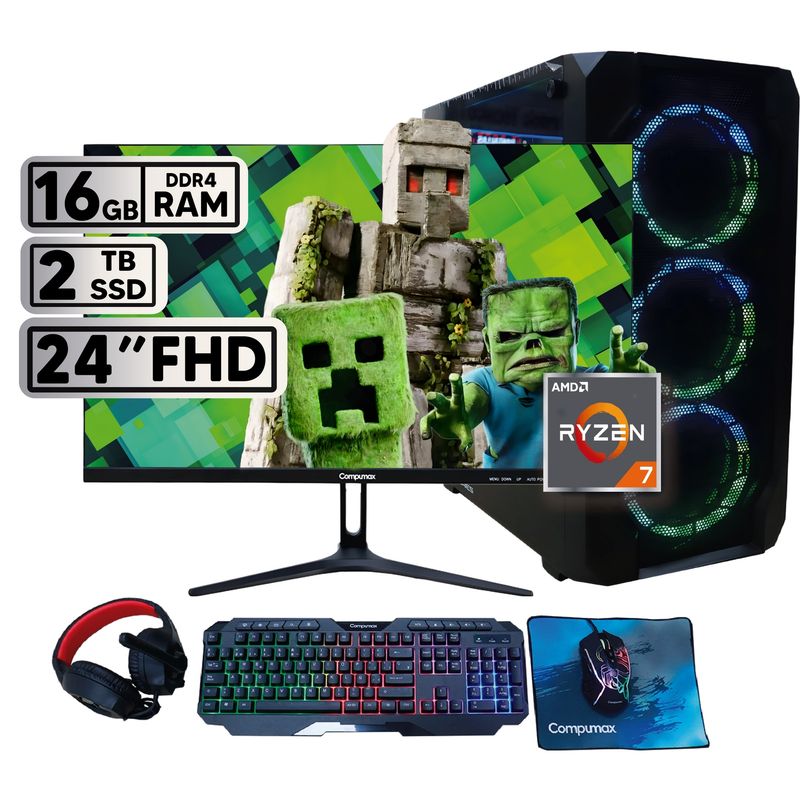 COMPUMAX - PC COMPUMAX GAMER AMD RYZEN 7-5700G 16GB RAM 2TB SSD MONITOR 24