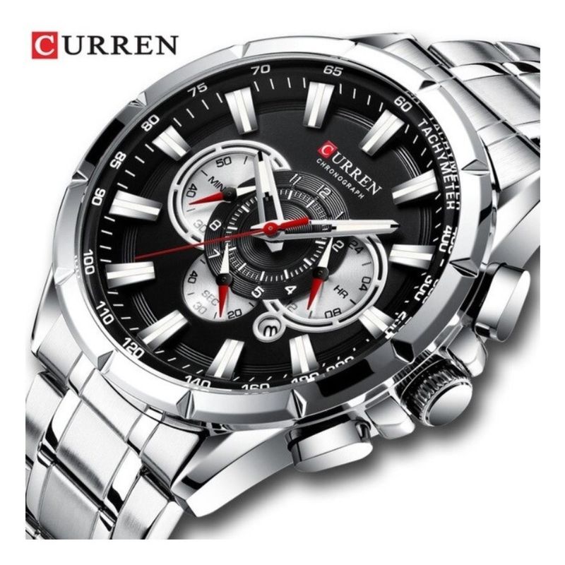 CURREN - RELOJ CRONOGRAFO CURREN 8363 PLATEADO ORIGINAL