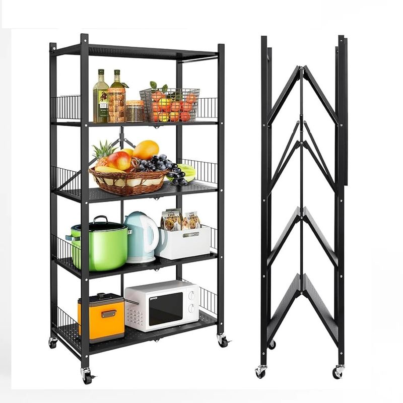GENERAL - Estante Metálico Plegable Ruedas 150x65x34 Negro MU-OR4