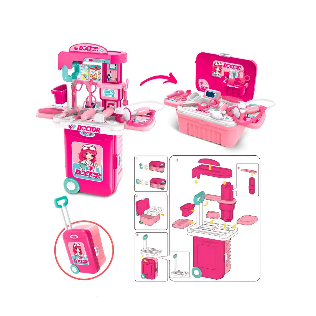 GENERICO - Maleta Armable 3 En 1 Accesorios Doctora Utencilios Juguete