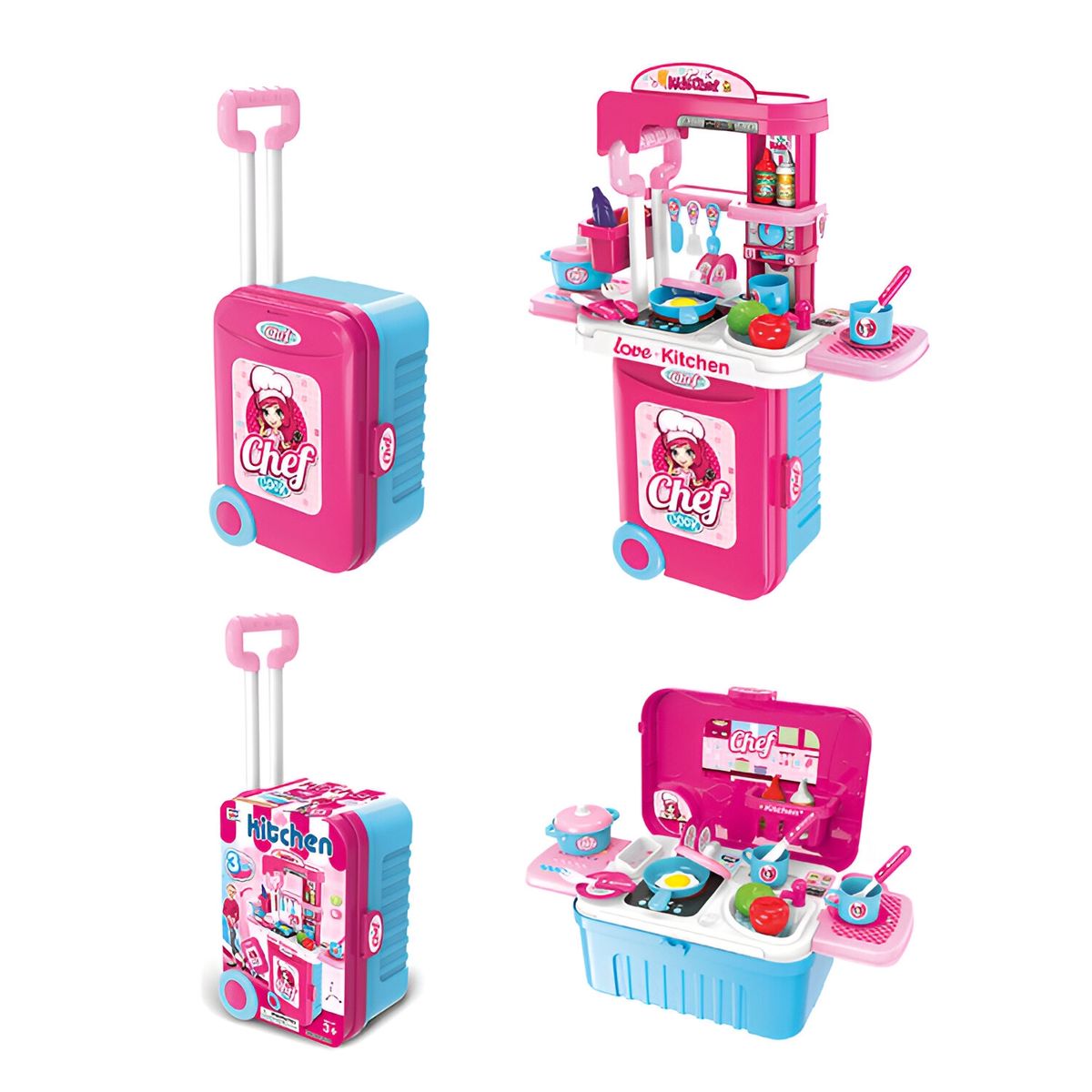 GENERICO - Cocina Infantil Armable Maleta 3 En 1 Accesorio Chef Juguete