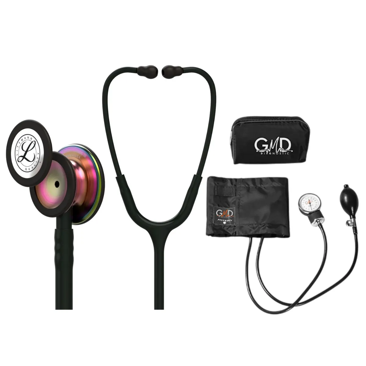 LITTMANN - Fonendoscopio Littmann Classic 3 Black Rainbow 5870 + Tensiometro Gmd + Regalo